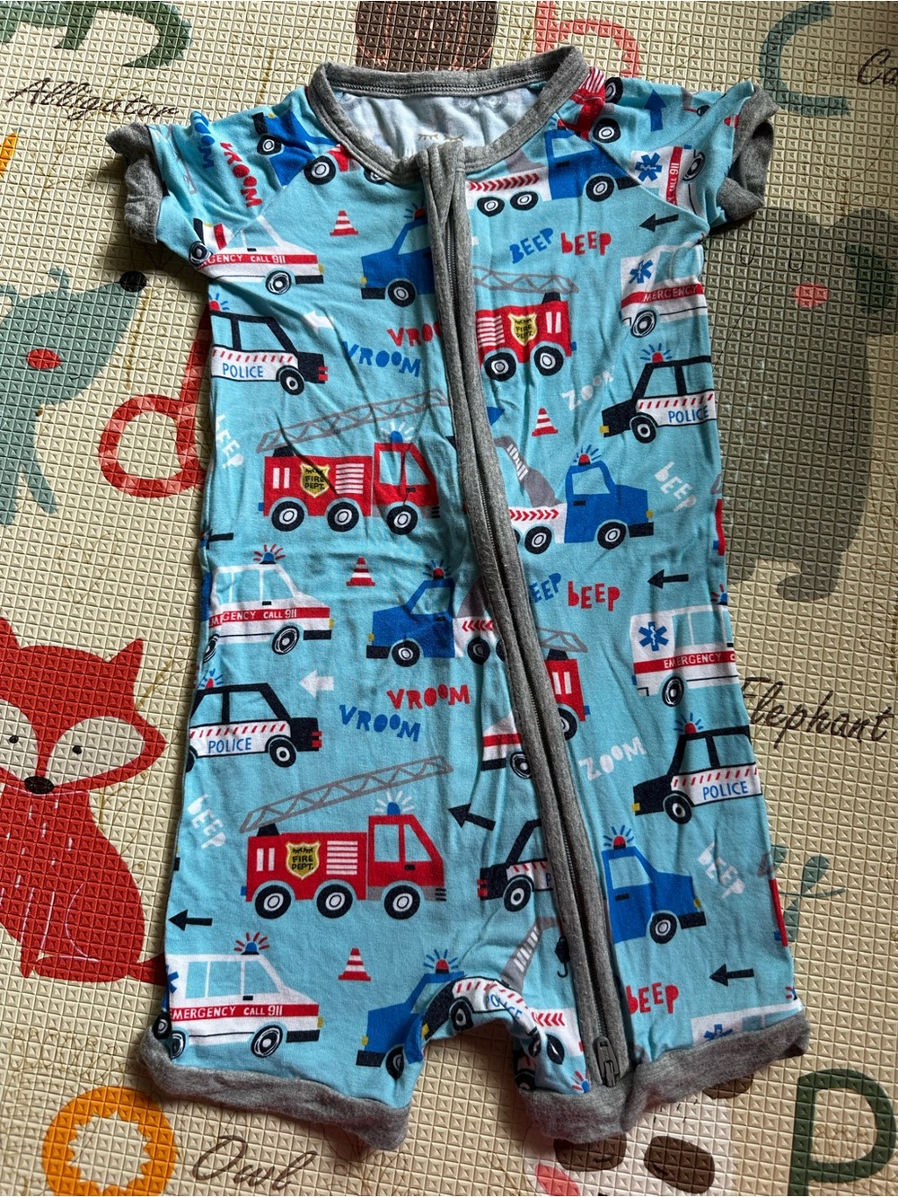 Little Sleepies Light Blue Emergency Vehicle Short Romper